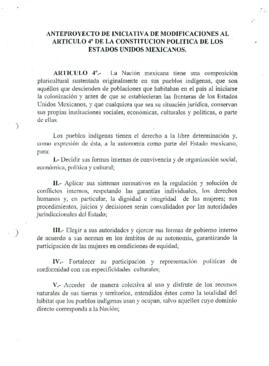 
Anteproyecto de iniciativa de modificaciones a los artículos 18, 26, 53 y 173 de la Constitución Política de los Estados Unido Mexicanos.



