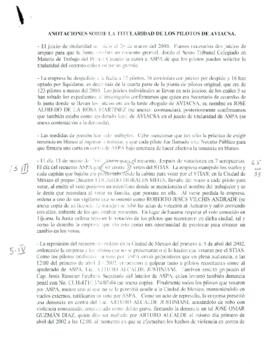 
Anotaciones sobre la titularidad de los pilotos de AVIACSA.


