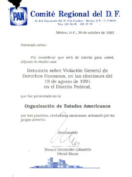 
Denuncia sobre Violación General de Derechos Humanos, en las elecciones del 18 de agosto de 1991 en el Distrito Federal.


