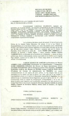 
Denuncia de Hechos : A solo un día de que Pedro Aspe y María Elena Vázquez queden impunes por responsabilidad política.


