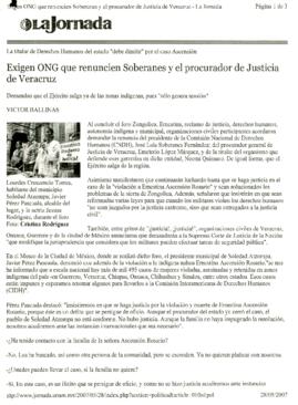 
Exigen ONG que renuncien Soberanes y el procurador de Justicia de Veracruz.


