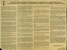 
Hechos objetivos que comprueban plenamente la veracidad de los testimonios ministeriales y judiciales del señor Luis Gabriel Valencia López.


