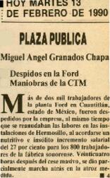 
Despidos en la Ford. Maniobras de la CTM.


