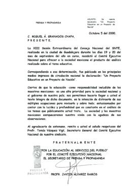
Se remite documento ´Un Proyecto Educativo en un Proyecto de Nación´.


