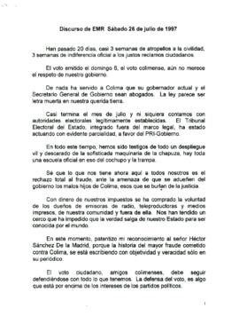 
Discurso de EMR Sábado 26 de julio de 1997.


