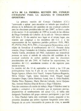 
Acta de la primera reunión del Consejo Ciudadano para la Alianza o Coalición Opositora.


