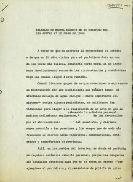 
Palabras de Manuel Buendía en el desayuno del día jueves 17 de julio de 1980.



