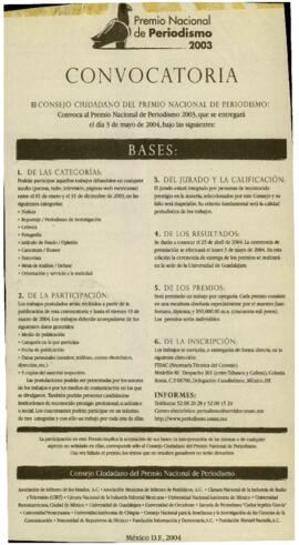 
Convocatoria Premio Nacional de Periodismo 2003.


