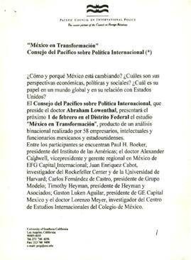 
México en Transformación Consejo del Pacífico sobre Política Internacional.


