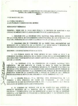 
Comunicado del Comité Clandestino Revolucionario Indigena-Comandancia General del Ejercito Zapatista de Liberación Nacional.


