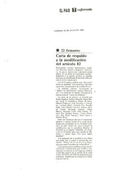 
Carta de respaldo a la modificación del artículo 82.



