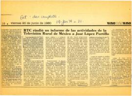 
RTC rindió un informe de las actividades de la Televisión Rural de México a José López Portillo.


