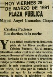 
Cristina Pacheco. Los dueños de la noche.


