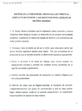 
Síntesis de la posición del grupo galileo frente al conflicto en Chiapas y las iniciativas para legislar en materia indígena.


