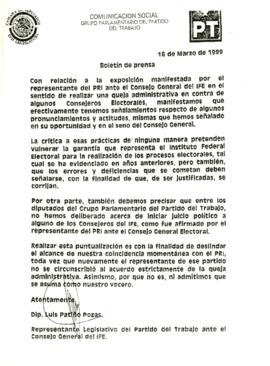 
Comunicación Social del Partido del Trabajo y temas relacionados con el IFE y la comercialización del frijol en México.


