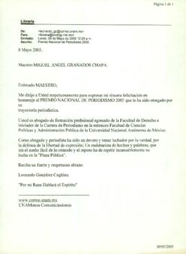 
Premio Nacional de Periodismo 2005.


