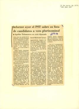 
Informo ayer el PST sobre su lista de candidatos a voto plurinominal.



