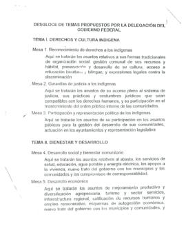 
Desgloce de temas propuestos por la Delegación del Gobierno Federal.


