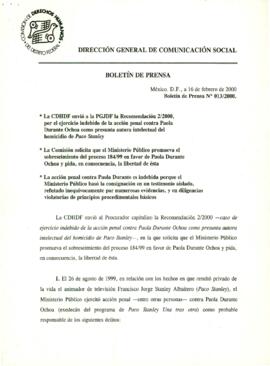 
Boletín de prensa.


