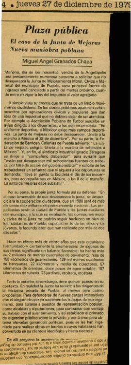 
El caso de la ]unta de Mejoras. Nueva maniobra poblana.


