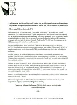 
La Comisión Ambiental de América del Norte pide que el gobierno Canadiense responda a la argumentación de que no aplicó con efectividad su ley ambiental.


