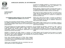 
Fue nombrada María Angélica Cuellar Vázquez como Secretaria General de la FCPYS.


