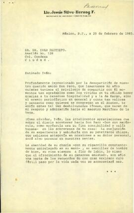 
Carta de Jesús Silva Hezog Flores a Iván Restrepo.



