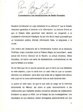 
Comentarios a las declaraciones de Stella González.


