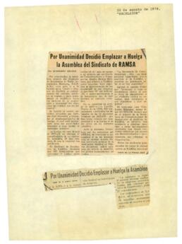 
Por unanimidad Decidió Emplazar a Huelga la Asamblea del Sindicato de RAMSA.


