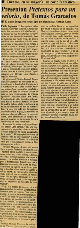 
Presentan ´Pretextos para un velorio´, de Tomás Granados.


