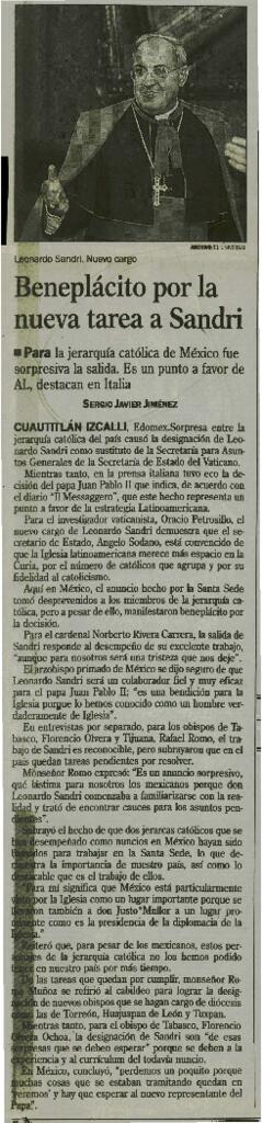 
Beneplácito por la nueva tarea a Sandri.


