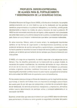
Propuesta Obrero-Empresarial de Alianza para el Fortalecimiento y. Modernización de la Seguridad Social.


