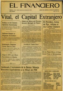 
Vital, el capital extranjero.
El petróleo, arma de paz, afirma el rey Carlos Gustavo.
En los Países Ricos, el CostoSocial Frena al Monetarismo.
Acelerado Crecimiento de la Banca : ManejaRecursos Equivalentes a la Mitad del PIB.
Movimiento del mercado bursátil de México.
Apoya el PSUM a De la Madrid : Apertura política en universidades.
Destituyeron al Director de Bellas Artes ; no se Dieron a Conocer los Motivos.
Absalón Castellanos, Candidato Priista al Gobierno de Chiapas.
Casi Normal el Transporte Urbano, Asegura Hank.
México no ha Sido Capaz de dar un Trato Justo a los Indígenas, Admite MMH.


