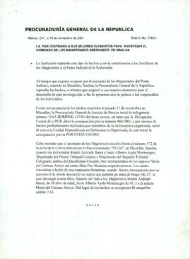 
La PGR destinará a sus mejores elementos para investigar el homicidio de los magistrados asesinados en Sinaloa.


