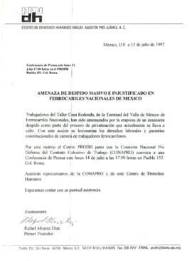 
Amenaza de despido masivo e injustificado en Ferrocarriles Nacionales de México.


