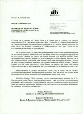 
Informe del Dr. Pedro Díaz Romero, consultor de la CIDH respecto del caso Digna Ochoa.


