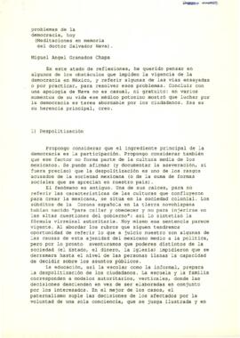 
Problemas de la democracia, hoy. (Meditaciones en memoria del doctor Salvador Nava).


