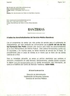 
Alta Farmacias San Pablo en la Red Médica Banobras.


