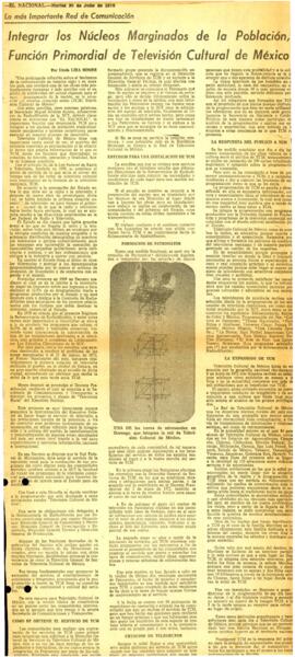 
Integrar los Núcleos Marginados de la Población, Función Primordial de Televisión Cultural de México.


