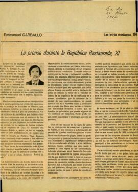 
La prensa durante la República Restaurada, XI.


