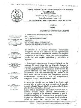 
Comité Estatal de Defensa Evangélica de Chiapas. Solicitando intervención urgente.


