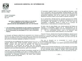 
Reitera comisión de Rectoría su voluntad de continuar las gestiones para la liberación de seis miembros del CGH detenidos.



