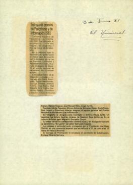 
Entrega de premios de Periodismo y de Información 1981.


