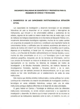 
Documento preliminar de diagnóstico y propuestas para el programa de ciencia y tecnología.


