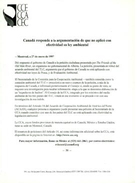 
Canadá responde a la argumentación de que no aplicó con efectividad su ley ambiental.


