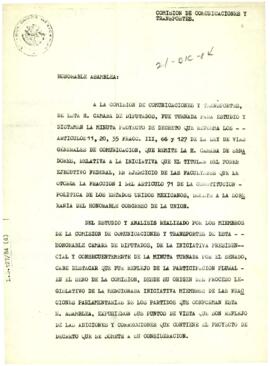 
Escrito a la Asamblea de la Camara de Diputados.


