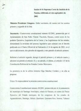 
Sesión de la Suprema Corte de Justicia de la Nación, celebrada el 6 de septiembre de 2002.


