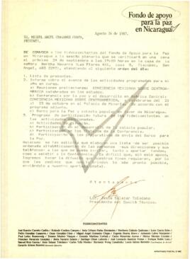 
Convocatoria para Reunión del Fondo de Apoyo para la Paz en 1987.


