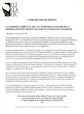 
La Comisión Ambiental del TLC suspende el estudio de la primera petición presentada por un ciudadano canadiense.



