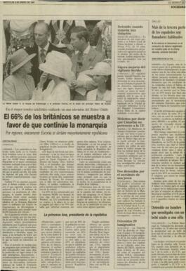 
El 66% de los británicos se muestra a favor de que continúe la monarquía.


